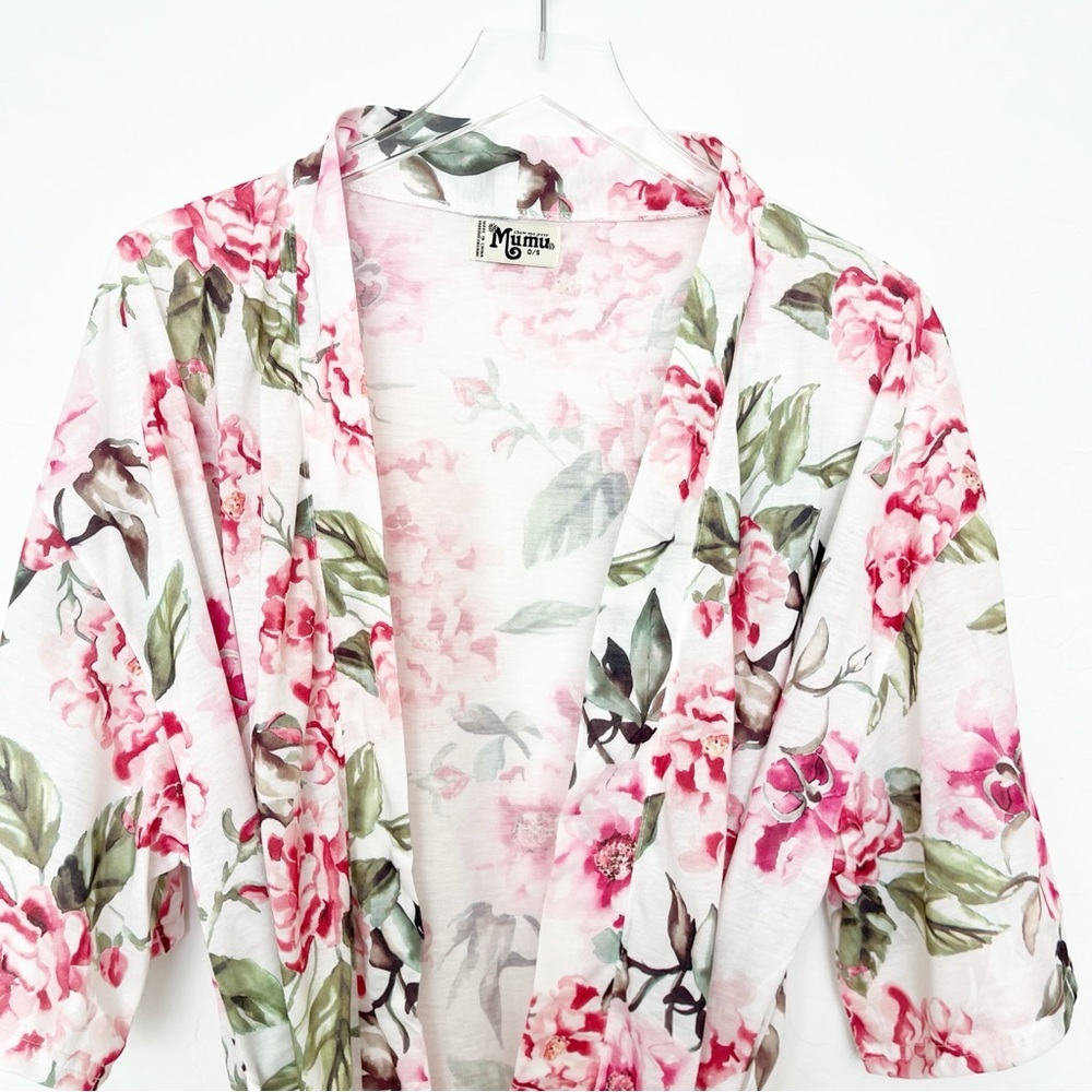 Show Me Your MuMu Robe Kimono White with Pink floral print One Size - Picture 5 of 11